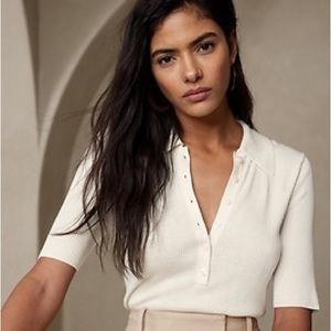 NWT, Banana Republic Cashmere/Silk Blend Meli Sweater Polo, XXS White
